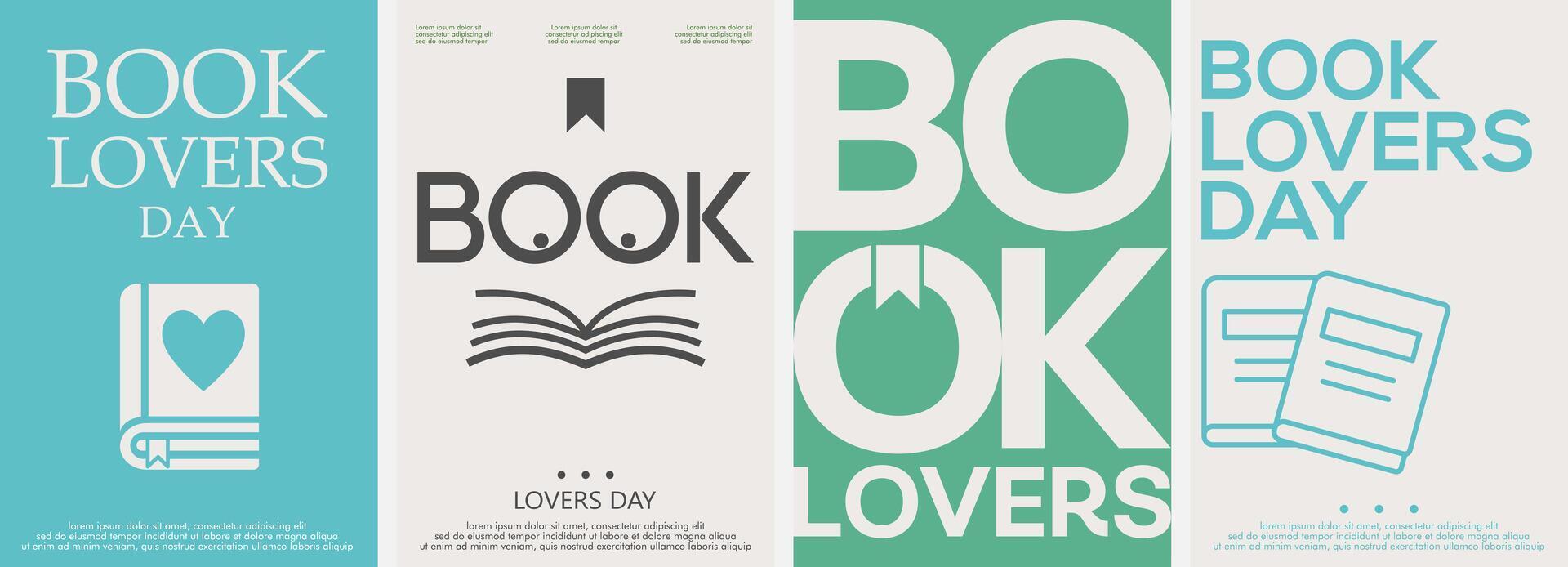 Book Lovers Day Template Background. Set of 4 modern simple background illustration flat style. Suitable for poster, cover, ads, social banner, or flyer vector