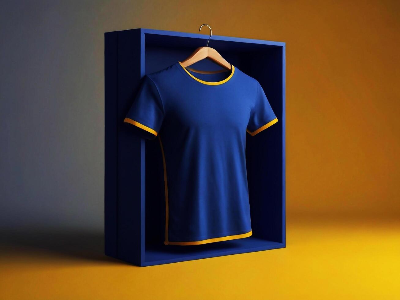 3D Mockup Displaying a Hanging T shirt Against a Realistic Background photo