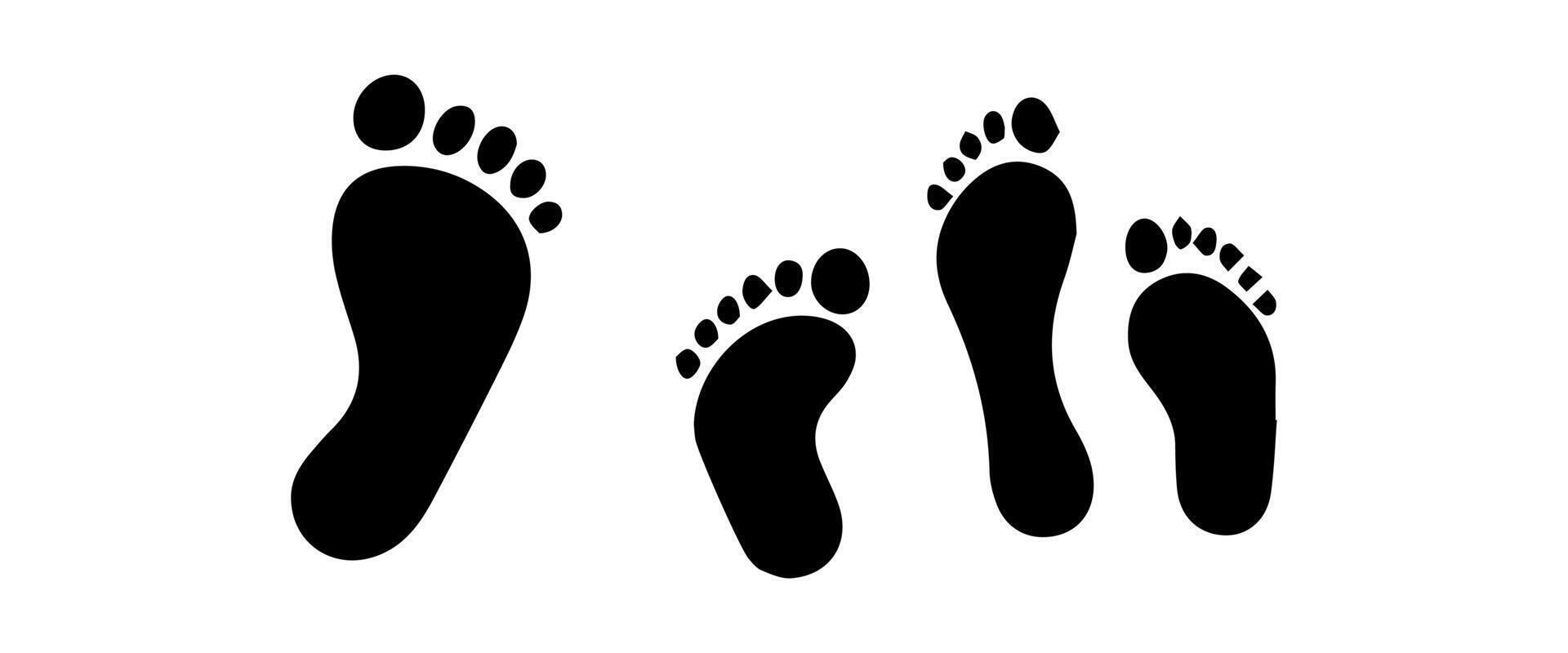 Different human footprints. Imprint soles shoes silhouette. Flat style collection. vector