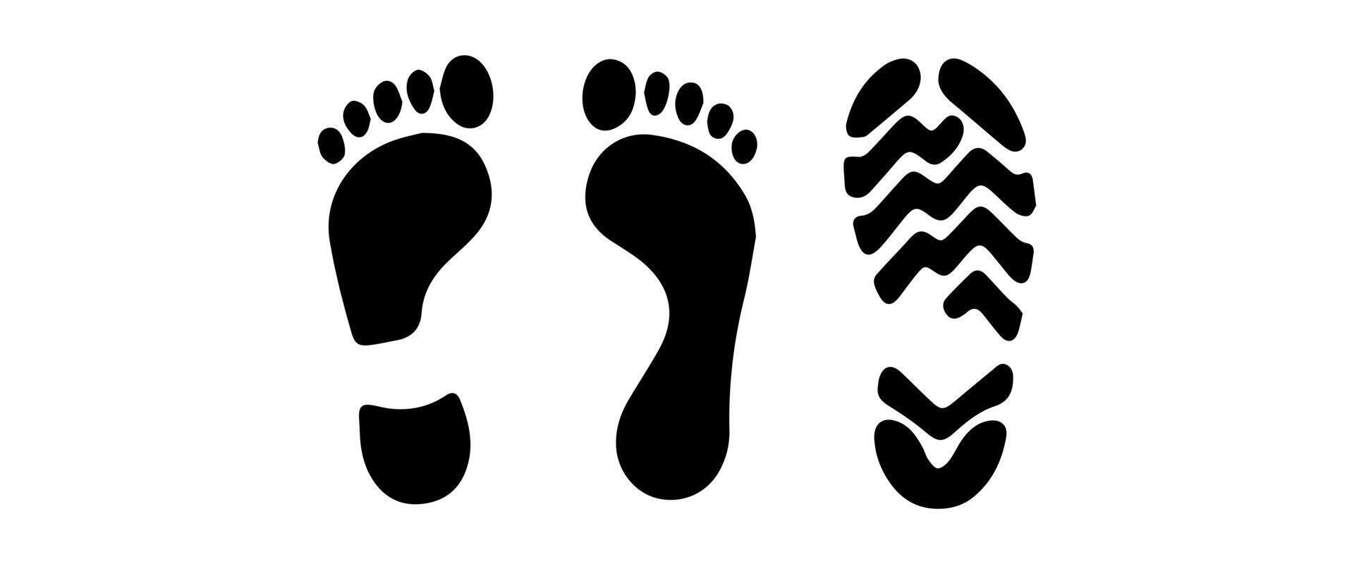 Different human footprints. Imprint soles shoes silhouette. Flat style collection. vector