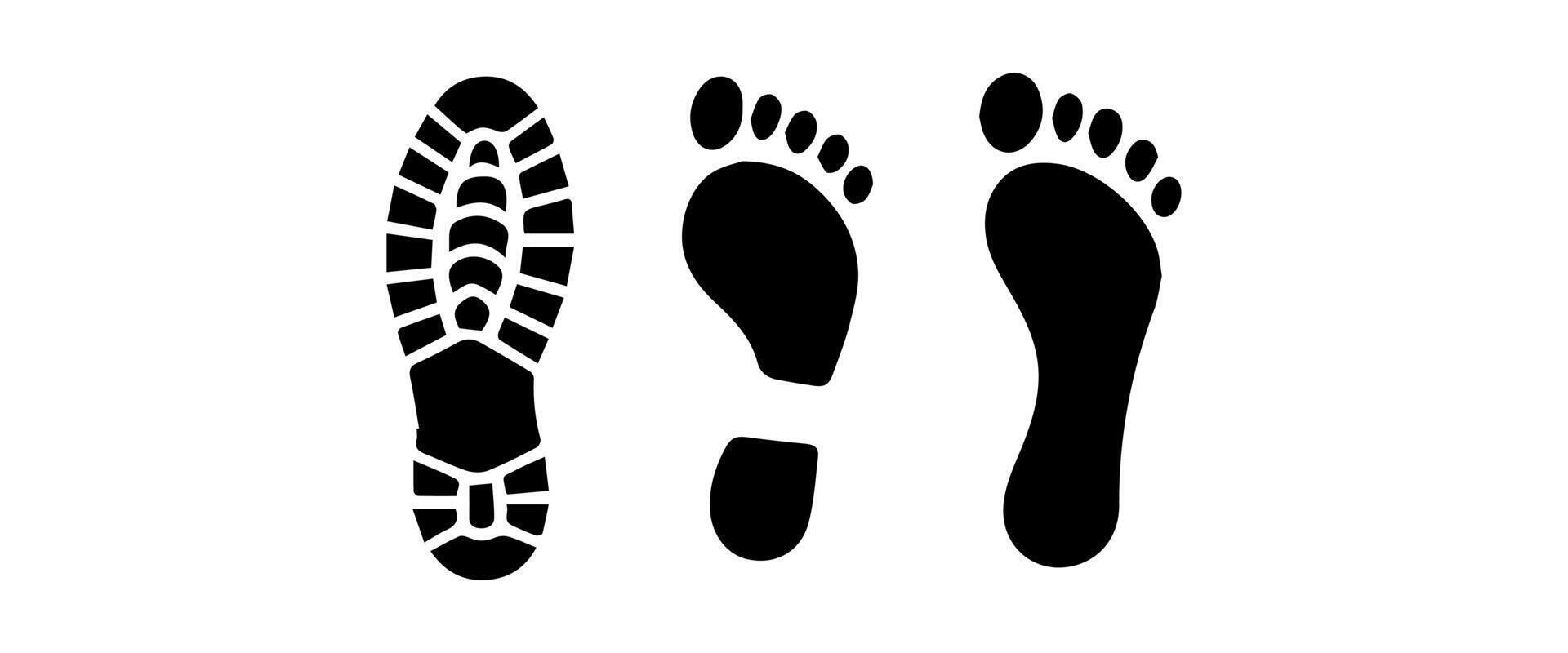 Different human footprints. Imprint soles shoes silhouette. Flat style collection. vector