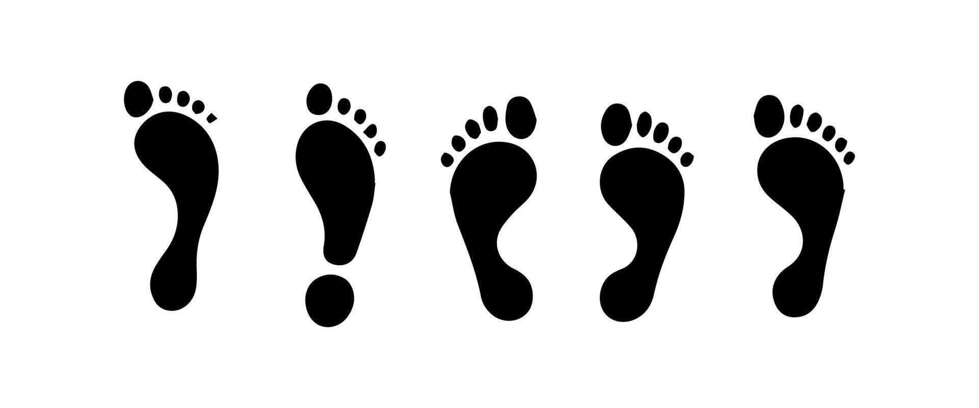 Different human footprints. Imprint soles shoes silhouette. Flat style collection. vector