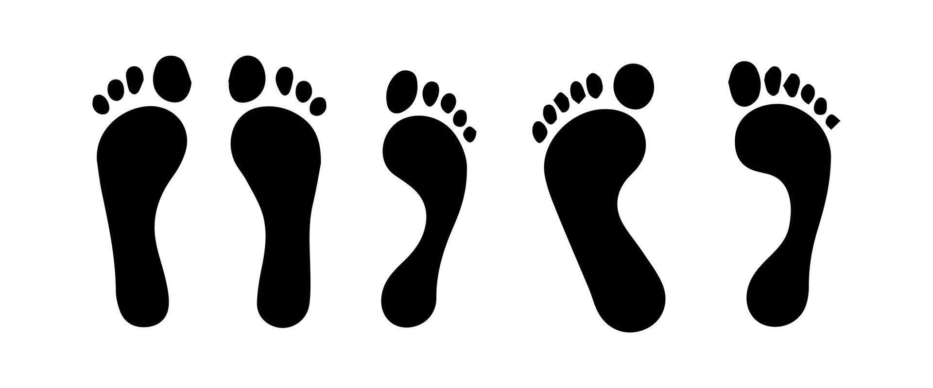Different human footprints. Imprint soles shoes silhouette. Flat style collection. vector