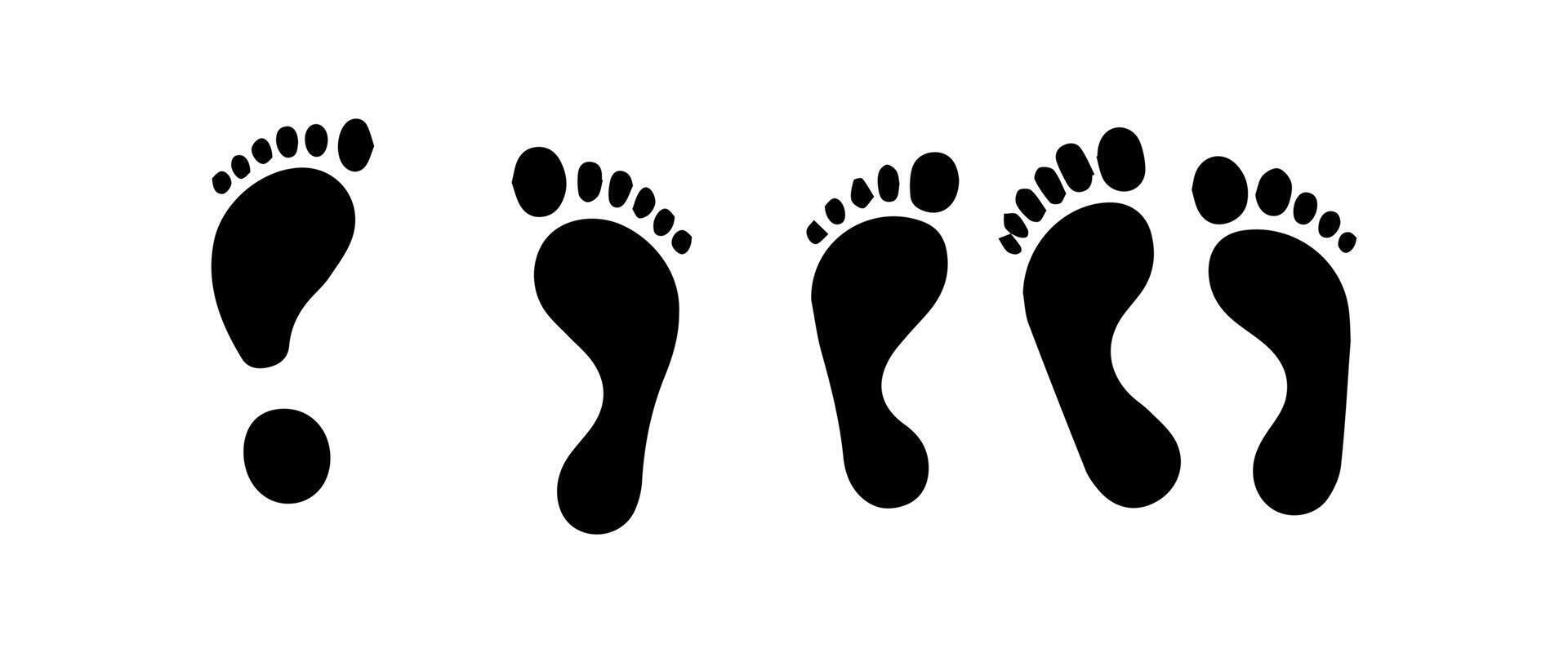Different human footprints. Imprint soles shoes silhouette. Flat style collection. vector