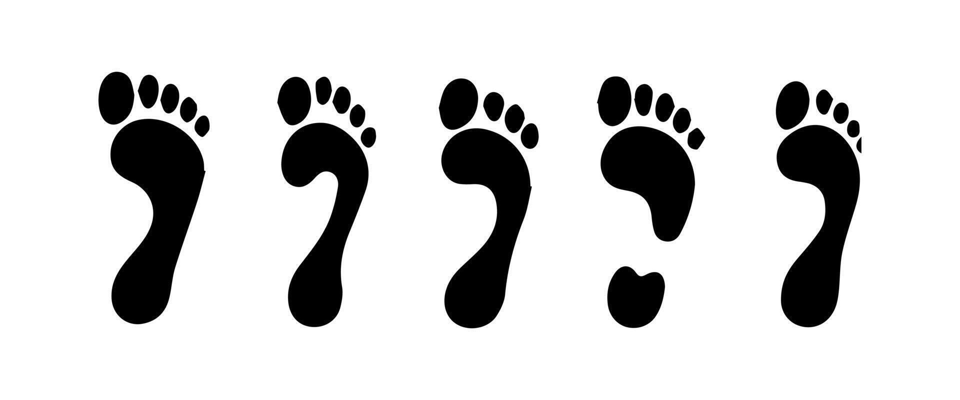 Different human footprints. Imprint soles shoes silhouette. Flat style collection. vector