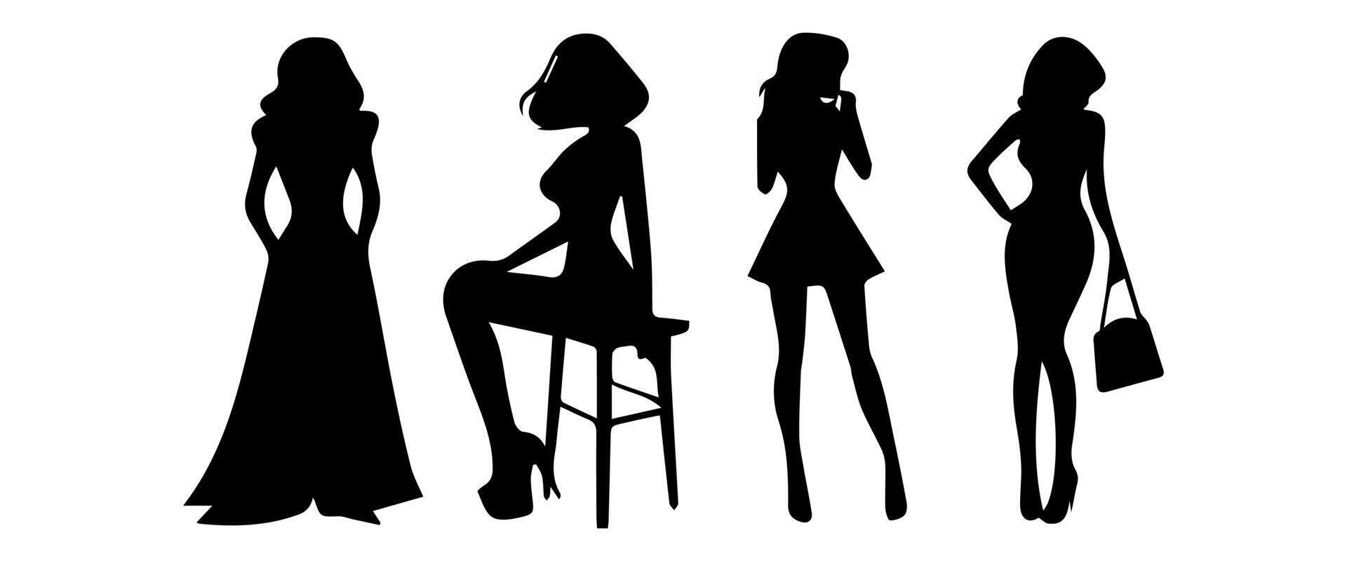 set of women in silhouette vector