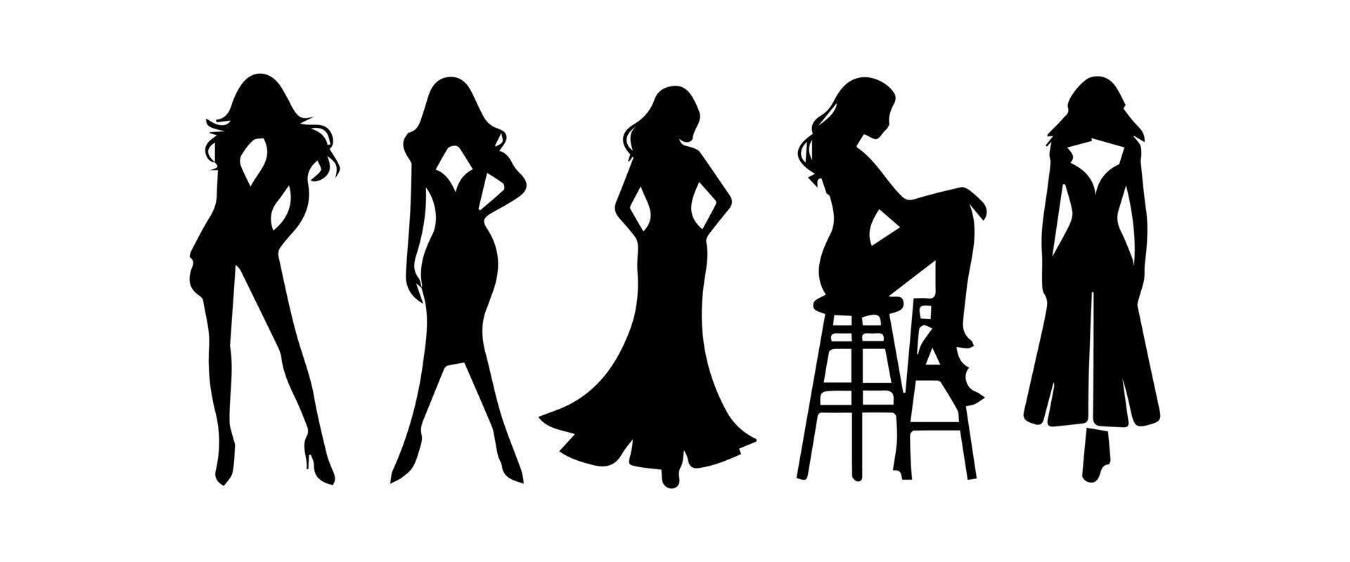 set of women in silhouette vector