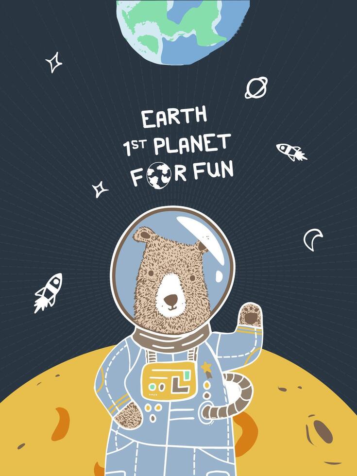 A bear wearing an astronaut costume in outer space vector