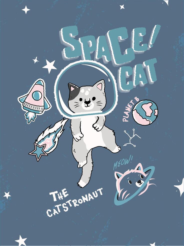 A cute illustration of a cat in outer space, dressed as an astronaut. vector