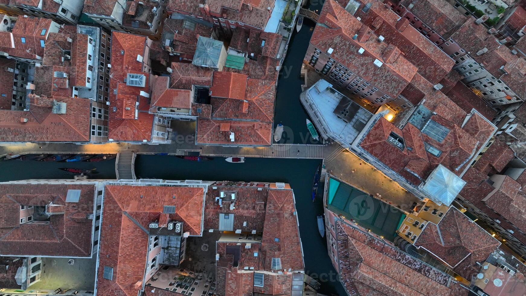 Venice panoramic cityscape landmark at sunset or night, aerial view of Piazza San Marco photo