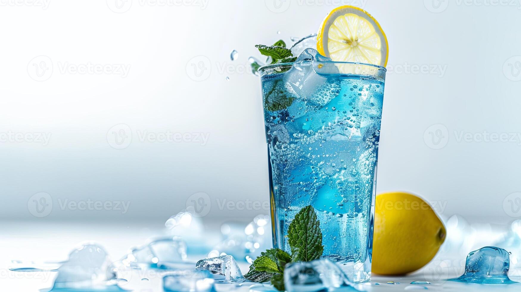 Blue Lagoon cocktail with lemon and mint photo