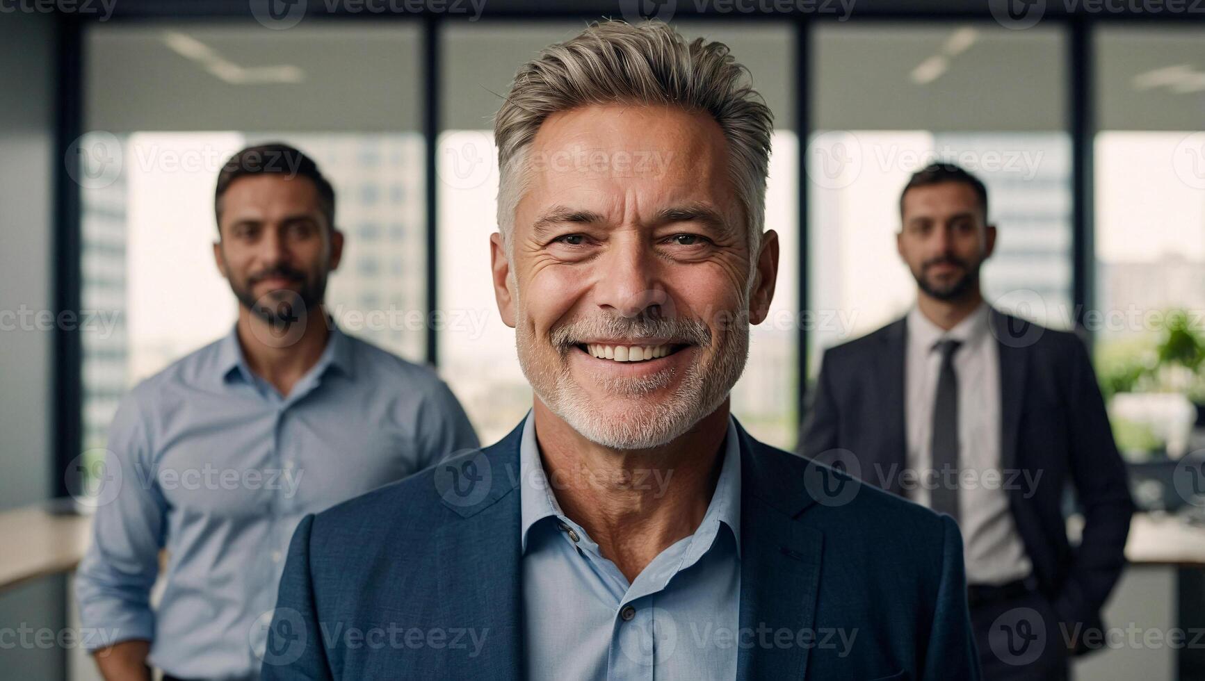 Competent business leader standing with his team photo