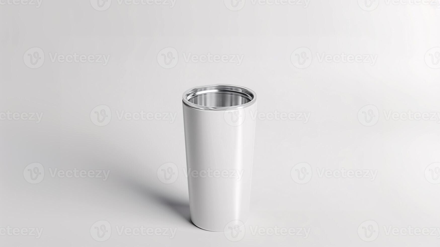 A closeup of a 30oz extra tall white tumbler product mockup set against a white background, Generated AI photo