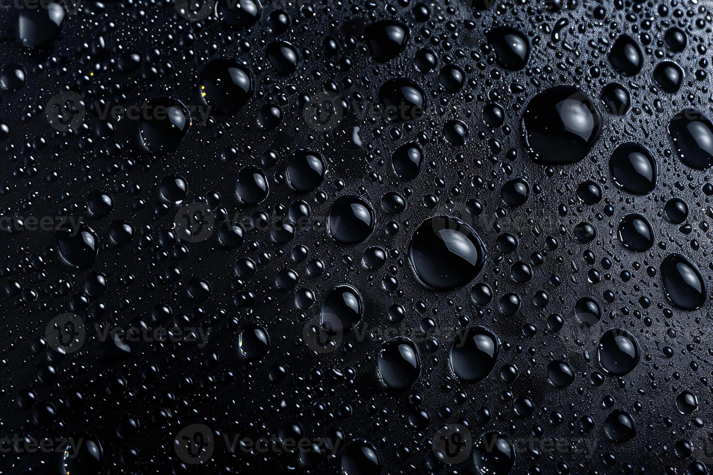 Top view of black water drops on a condensate surface Abstract background with bright bubbles, Generated AI photo