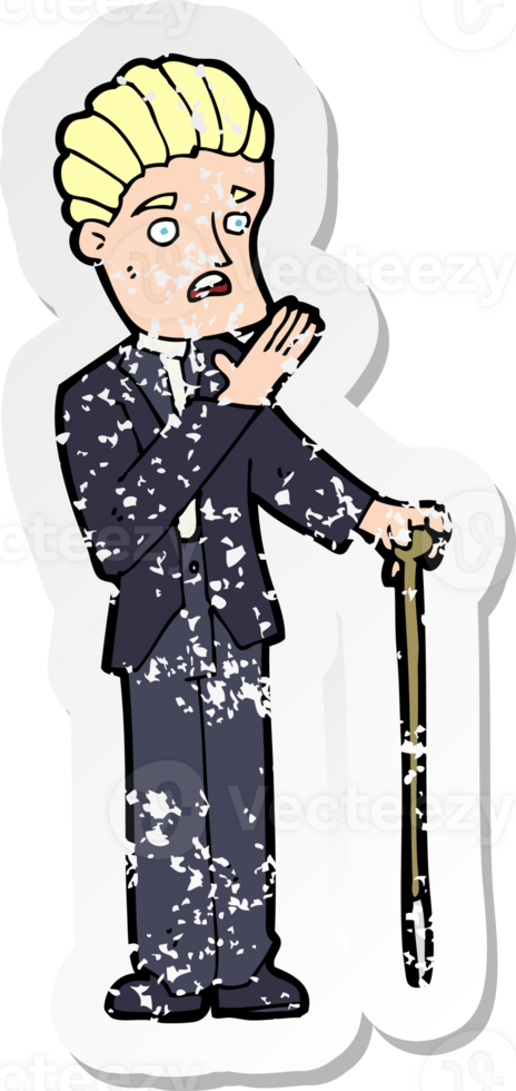 retro distressed sticker of a cartoon shocked gentleman drawing png