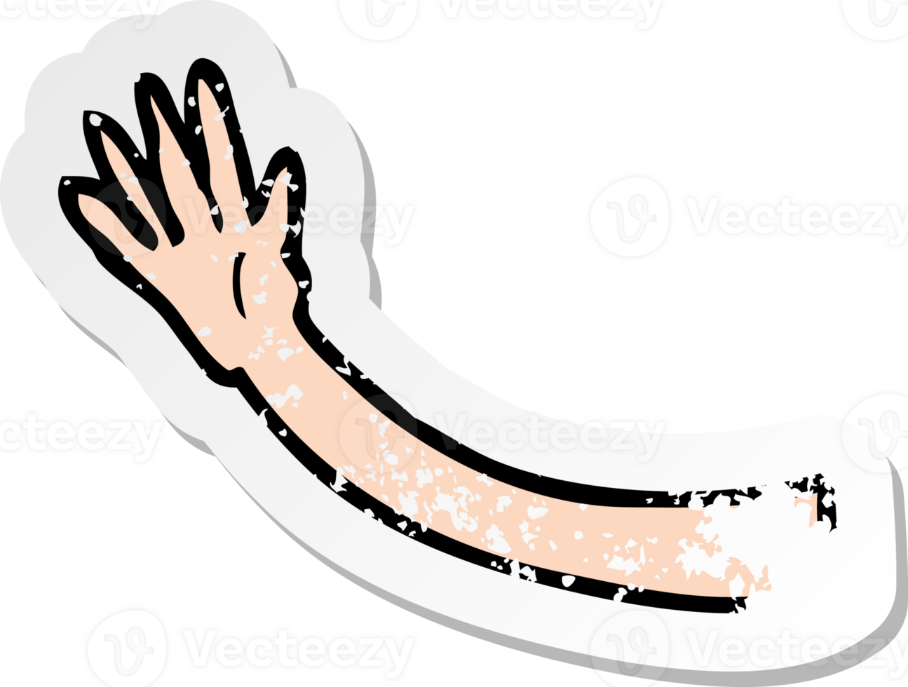 retro distressed sticker of a cartoon arm gesture drawing png