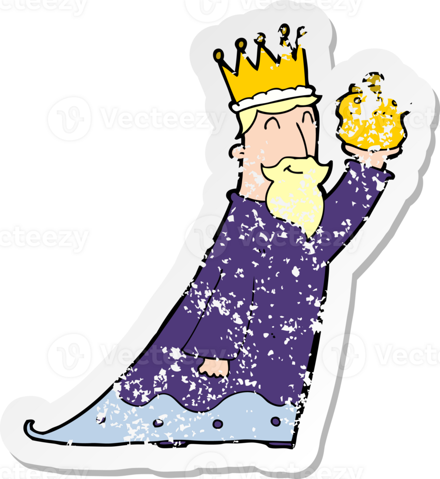 retro distressed sticker of a one of the three wise men drawing png