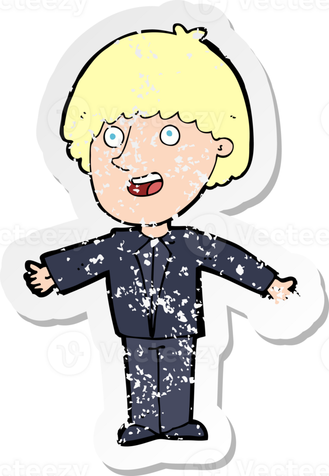 retro distressed sticker of a cartoon happy man drawing png