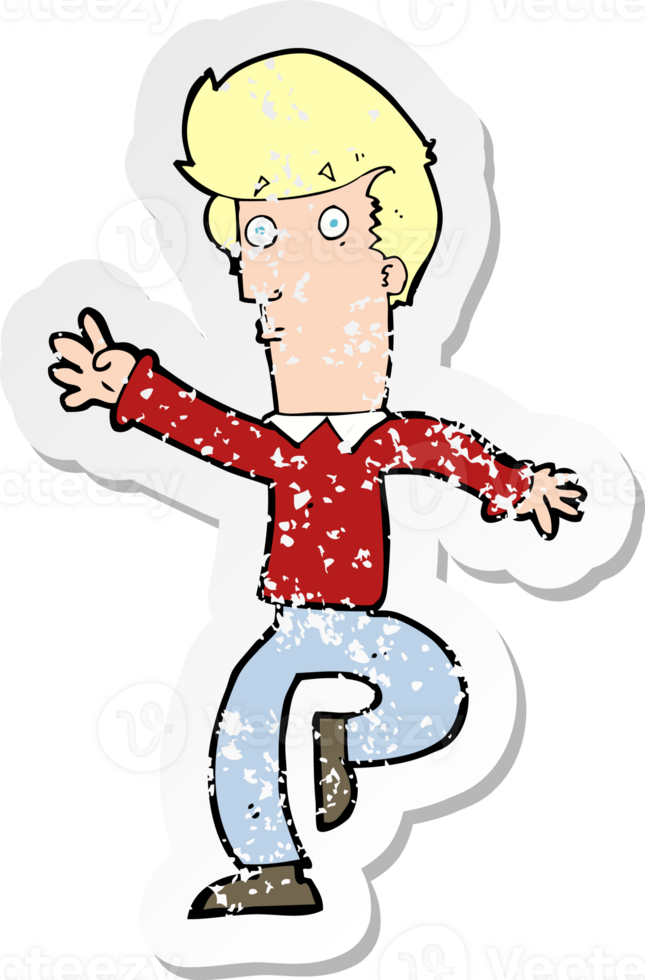 retro distressed sticker of a cartoon rushing man drawing png
