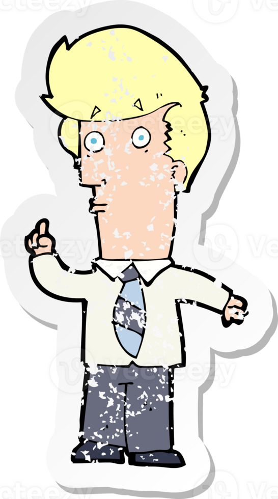 retro distressed sticker of a cartoon man with question drawing png