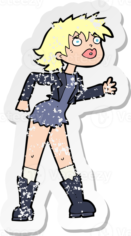 retro distressed sticker of a cartoon girl in leather jacket drawing png