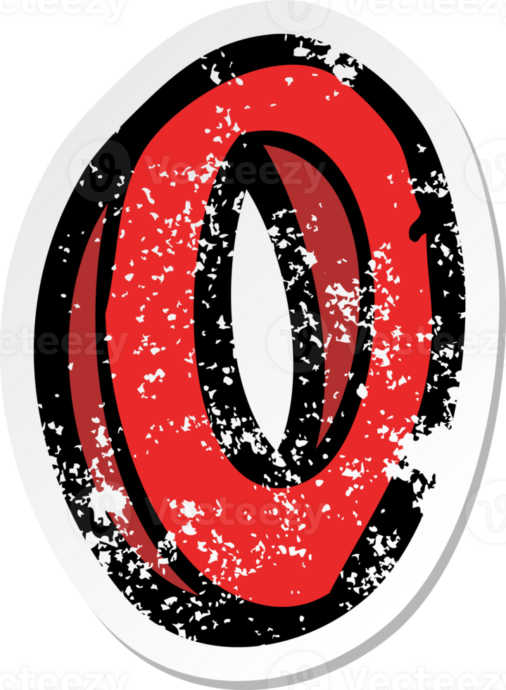retro distressed sticker of a cartoon letter O drawing png