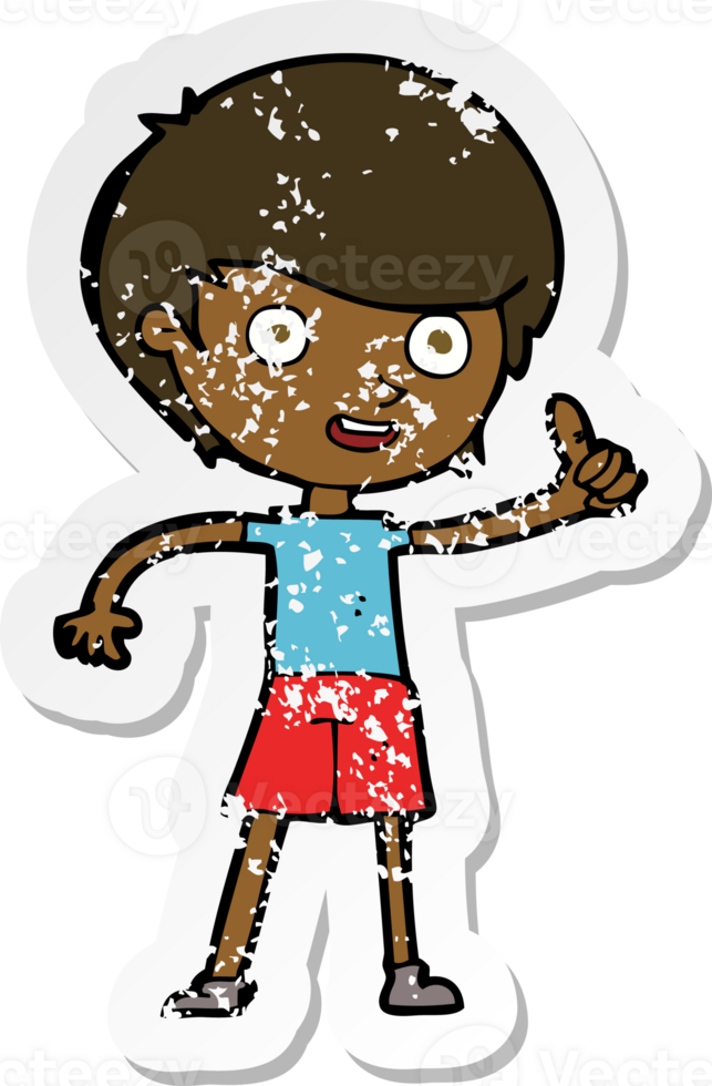retro distressed sticker of a cartoon boy giving thumbs up symbol drawing png
