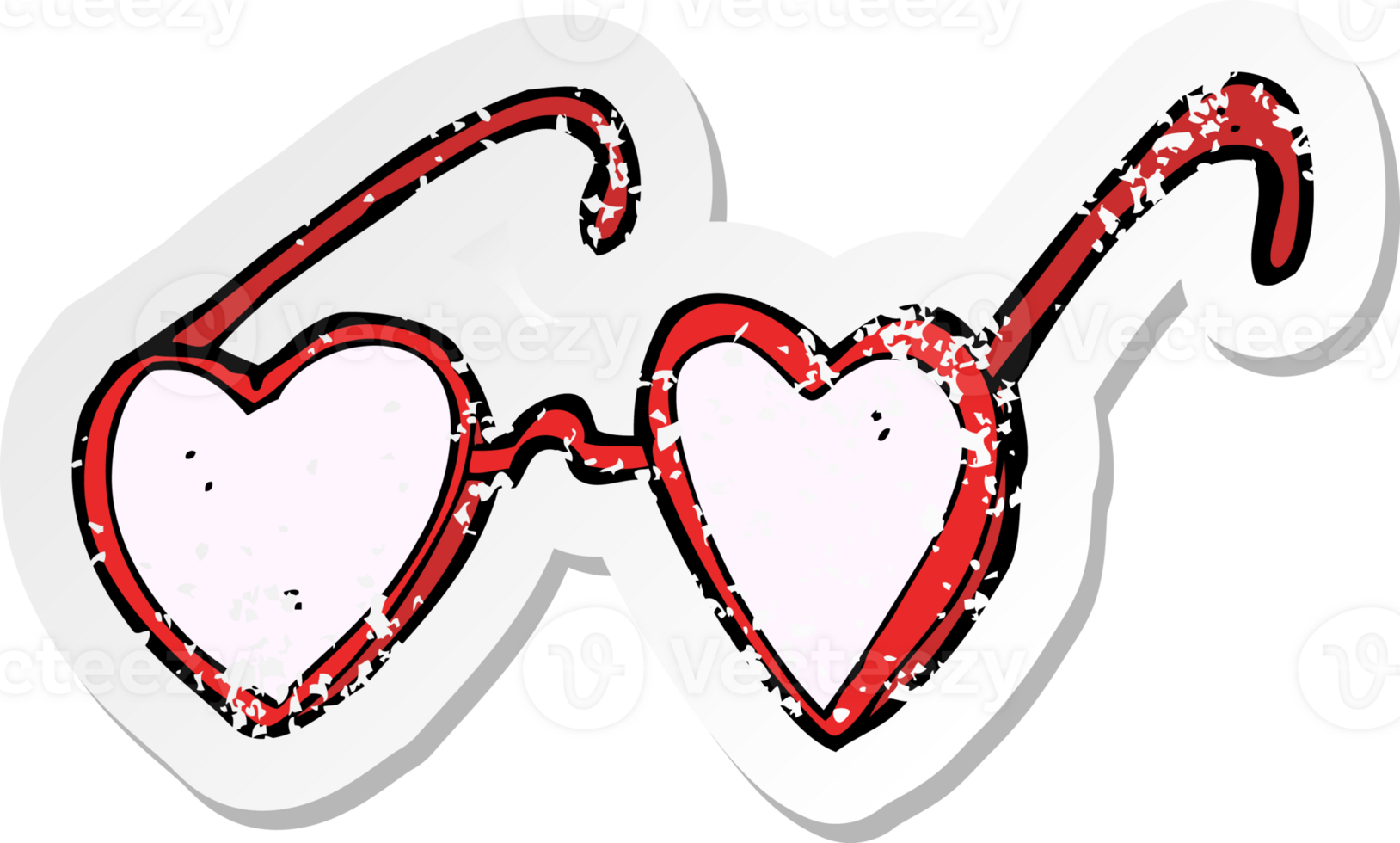 retro distressed sticker of a cartoon heart glasses drawing png