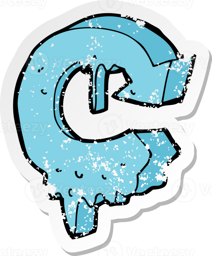 retro distressed sticker of a cartoon melting arrow symbol drawing png