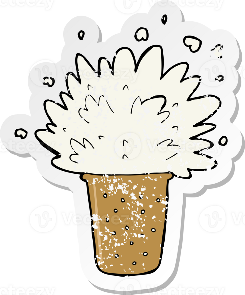 retro distressed sticker of a cartoon frothy beer drawing png