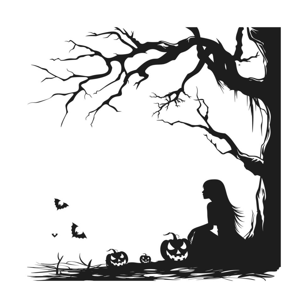 A halloween scenario silhouette vector