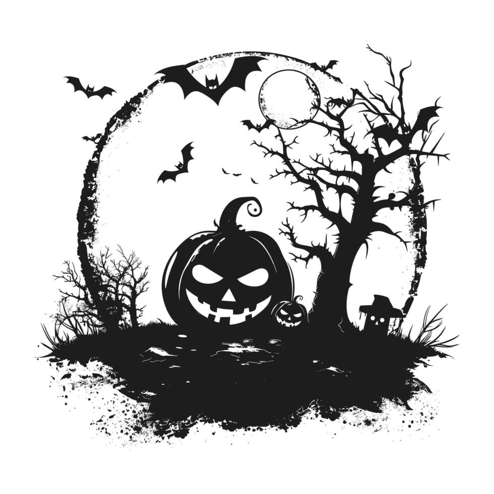 A halloween scenario silhouette vector