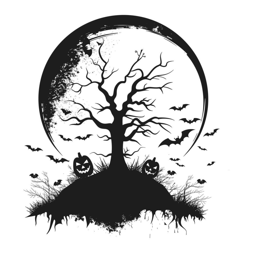 A halloween scenario silhouette vector