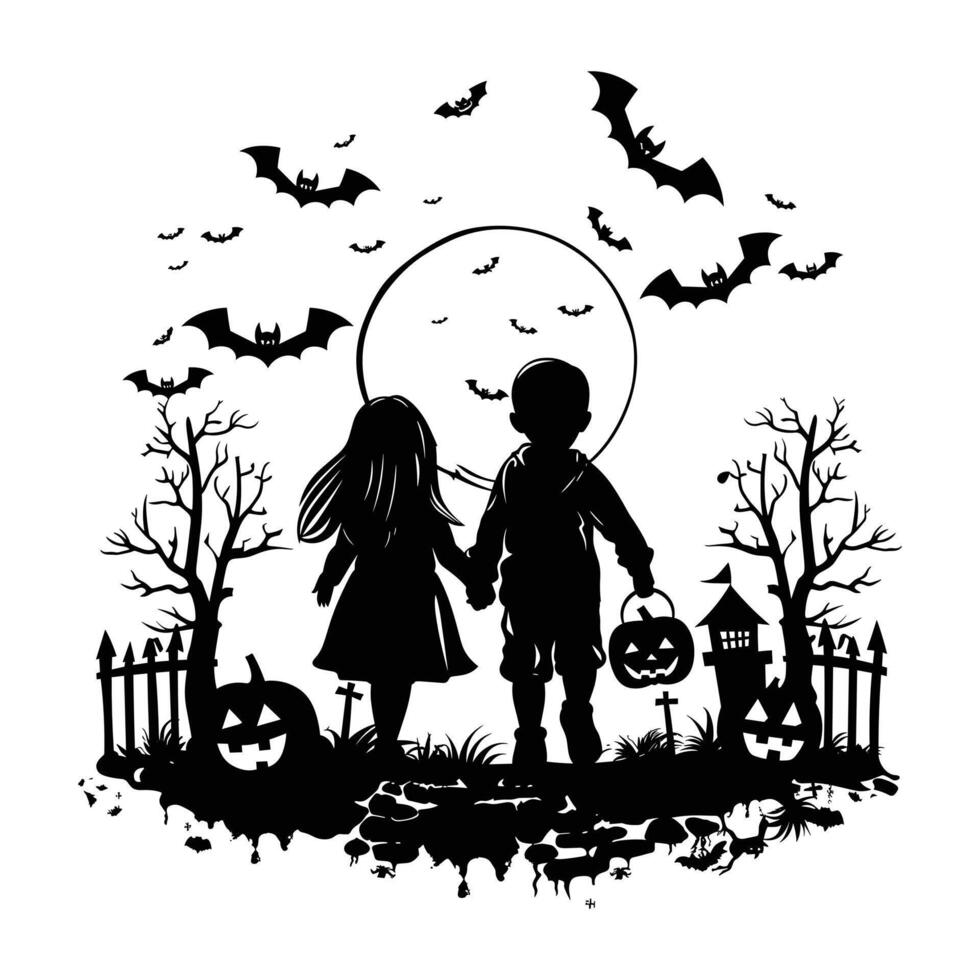 A halloween scenario silhouette vector