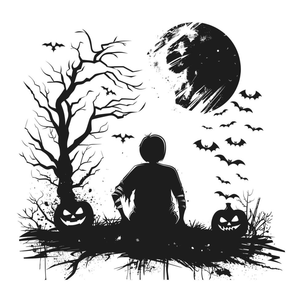 A halloween scenario silhouette vector