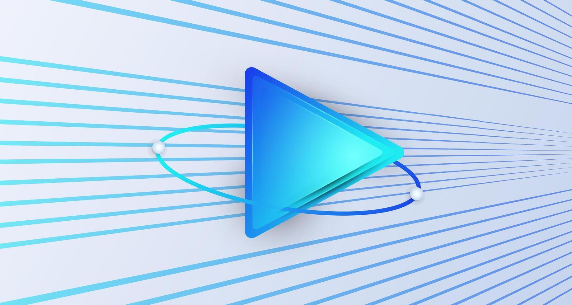Glowing gradient music or play button. Blue and white background vector