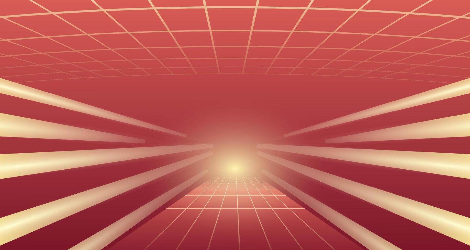 Corridor stretches into light dotted with lights leading. Light on the floor background vector