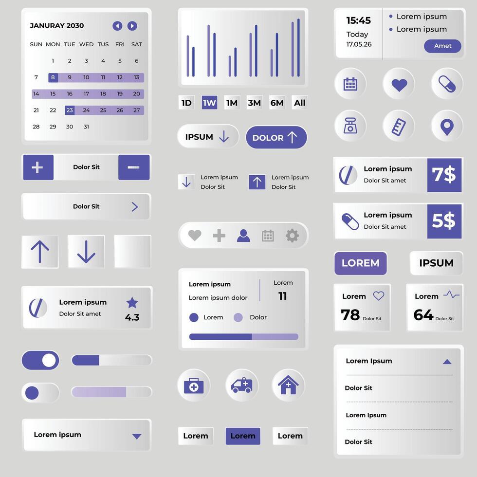 Gradient ui ux elements collection set vector