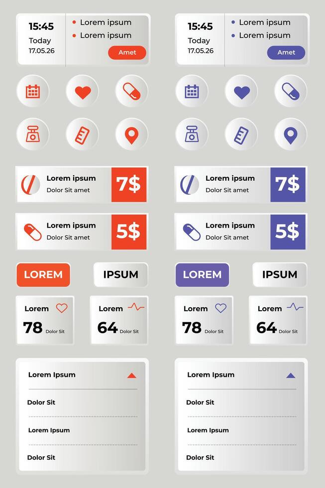 Gradient ui ux elements collection set vector