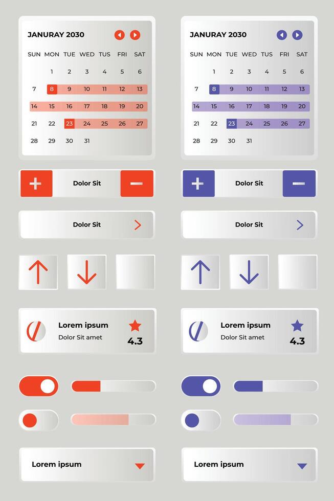 Gradient ui ux elements collection set vector