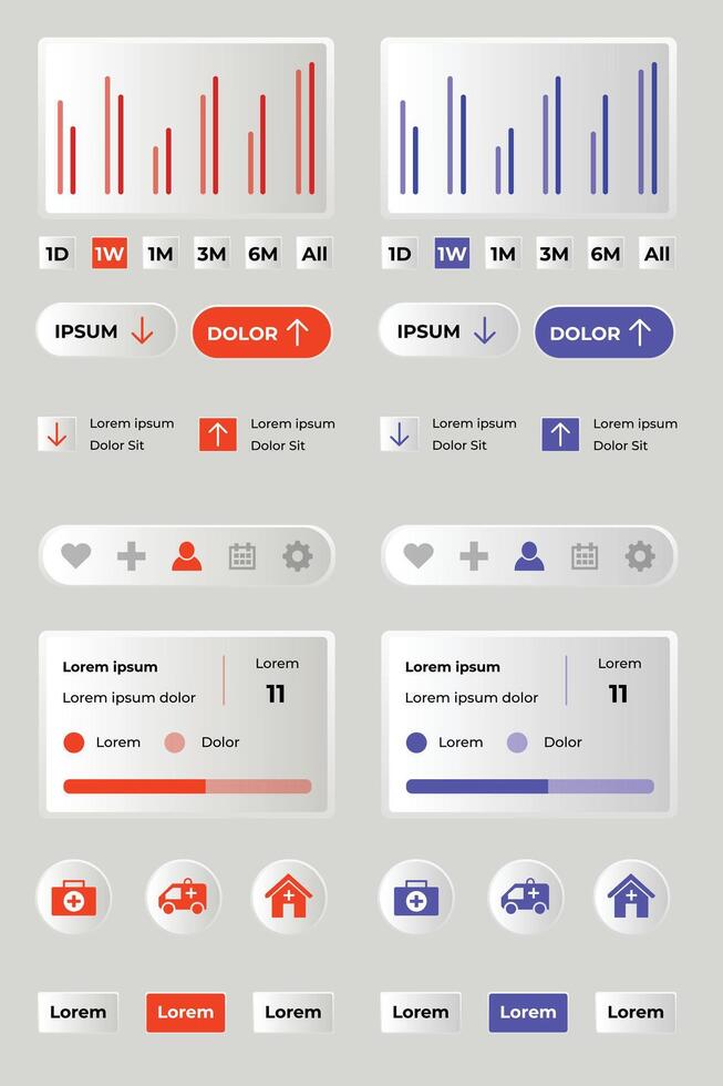 Gradient ui ux elements collection set vector