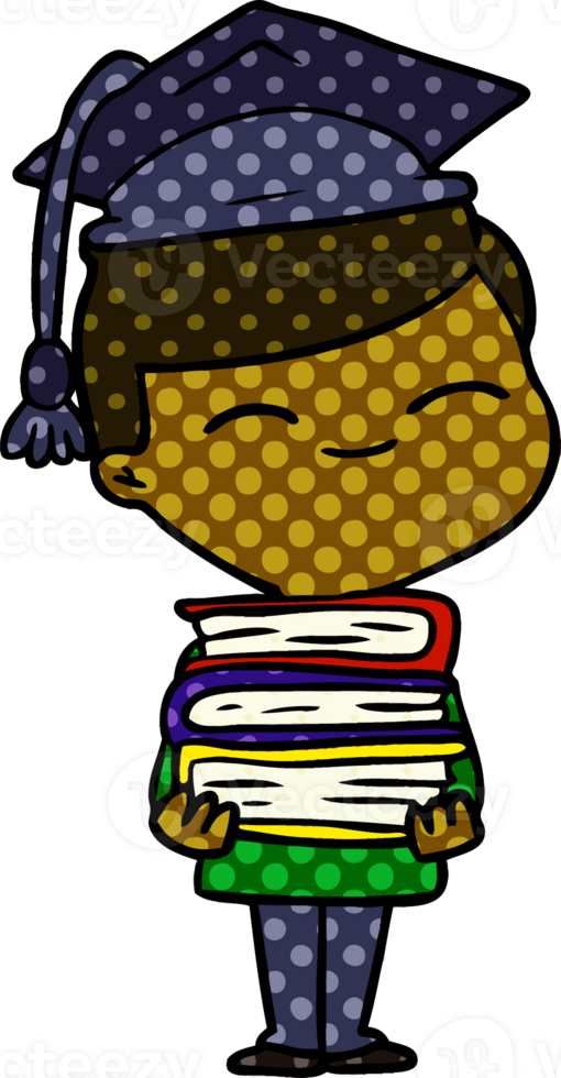 cartoon smiling boy with stack of books drawing png