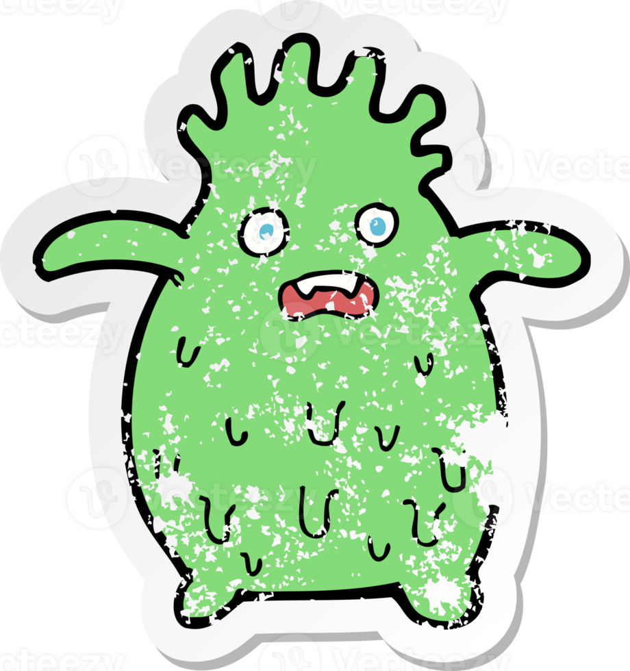retro distressed sticker of a cartoon funny slime monster drawing png