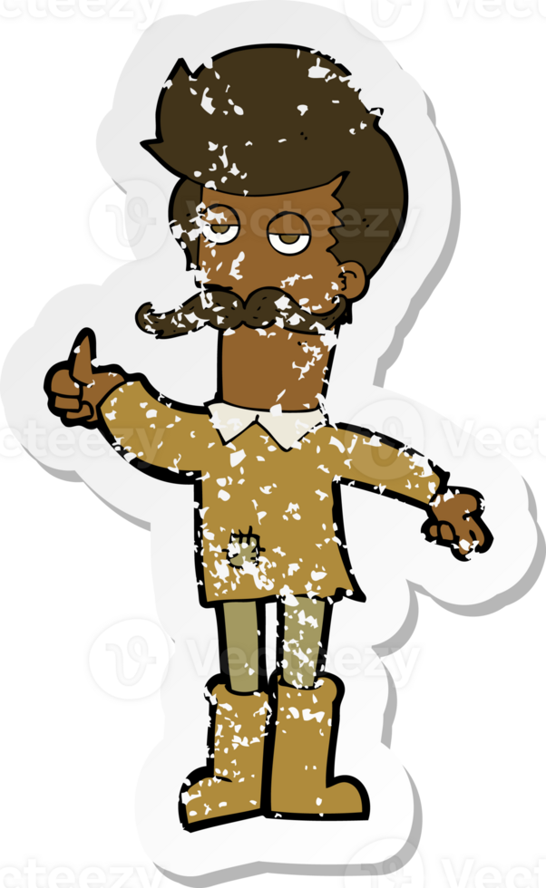 retro distressed sticker of a cartoon old man in poor clothes drawing png