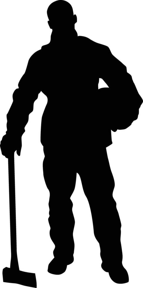 Silhouette of firefighter full body illustration. Fireman wearing bunker gear uniform. vector