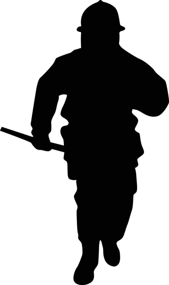 Silhouette of firefighter full body illustration. Fireman wearing bunker gear uniform. vector