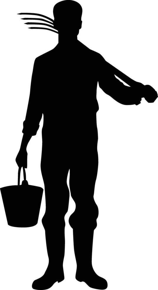 Farmer standing full body silhouette illustration vector