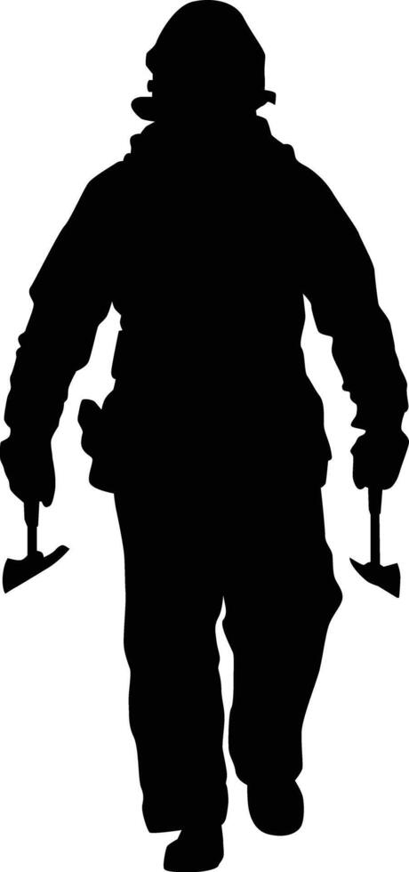 Silhouette of firefighter full body illustration. Fireman wearing bunker gear uniform. vector
