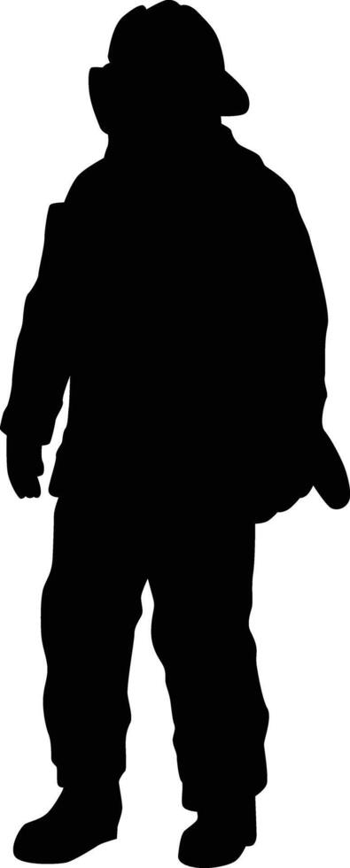 Silhouette of firefighter full body illustration. Fireman wearing bunker gear uniform. vector