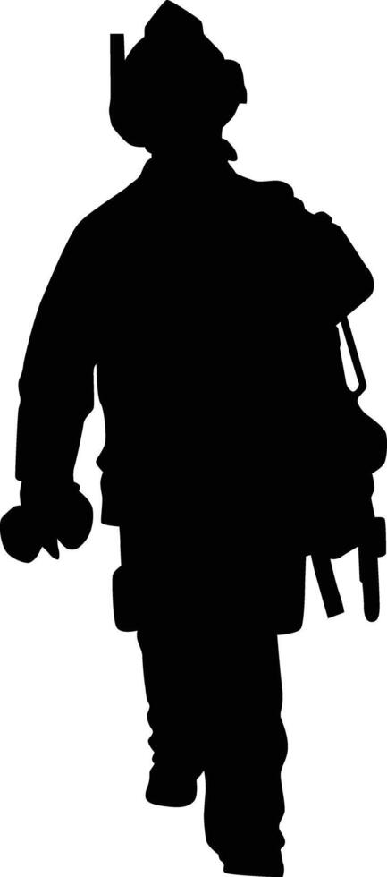 Silhouette of firefighter full body illustration. Fireman wearing bunker gear uniform. vector